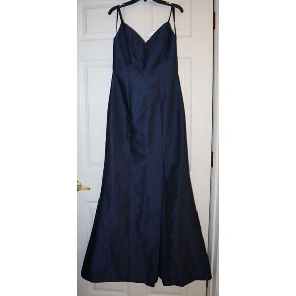 Alfred Sung D758 Women's Sz 4 Midnight Surplice Satin Twill Trumpet Dress $242 - Picture 1 of 8